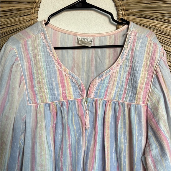 Pink and Blue Striped Pajama Set with V-Neck - Picture 7 of 11